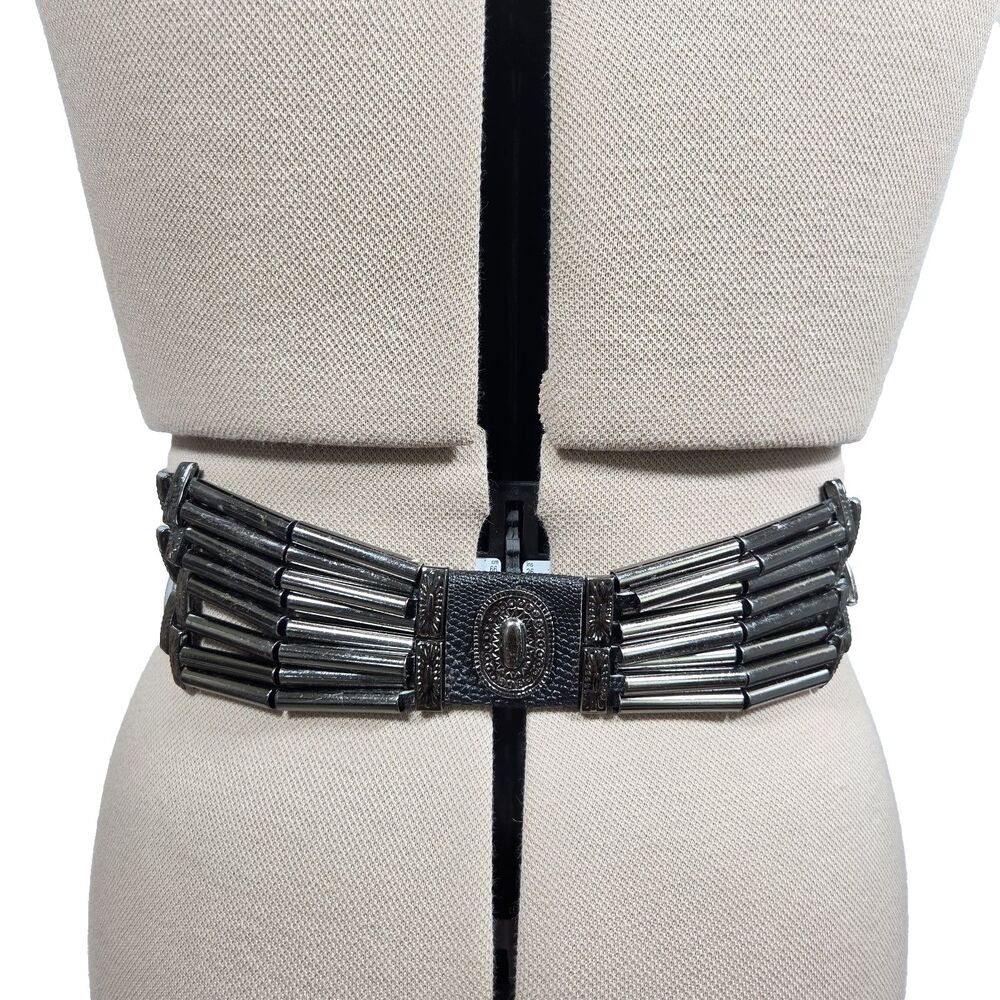 Vintage Pegasus Women's Leather Belt Small Black Silver Tone Buckle 25.5-28.5"